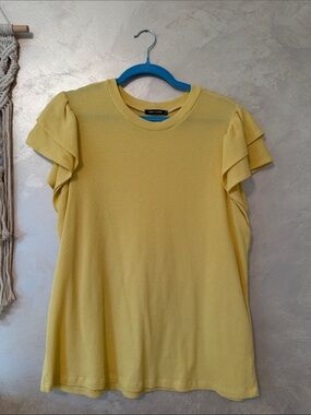 Ruffle Sleeve Yellow Knit Top XXL